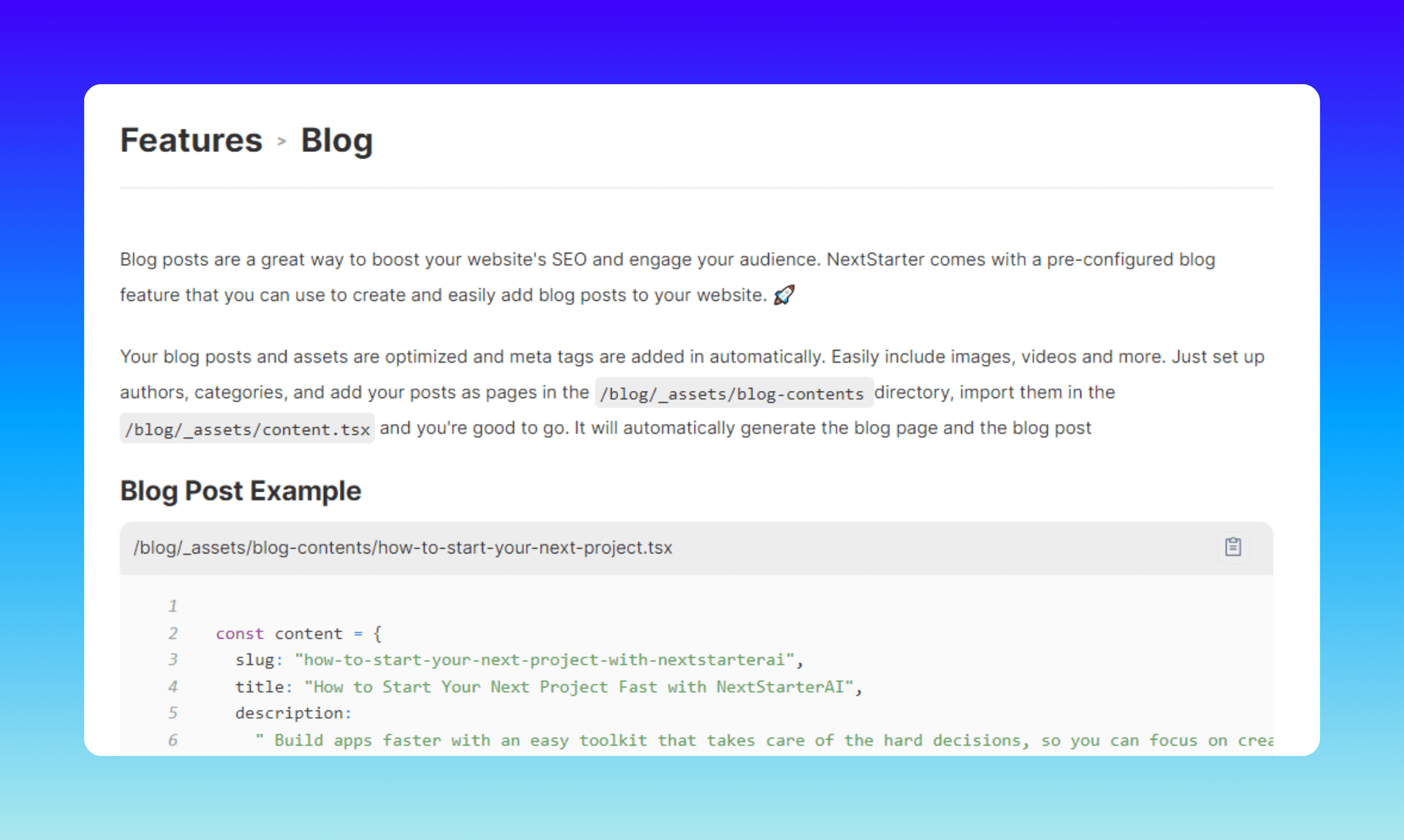 Blog Framework of Next Starter AI docs