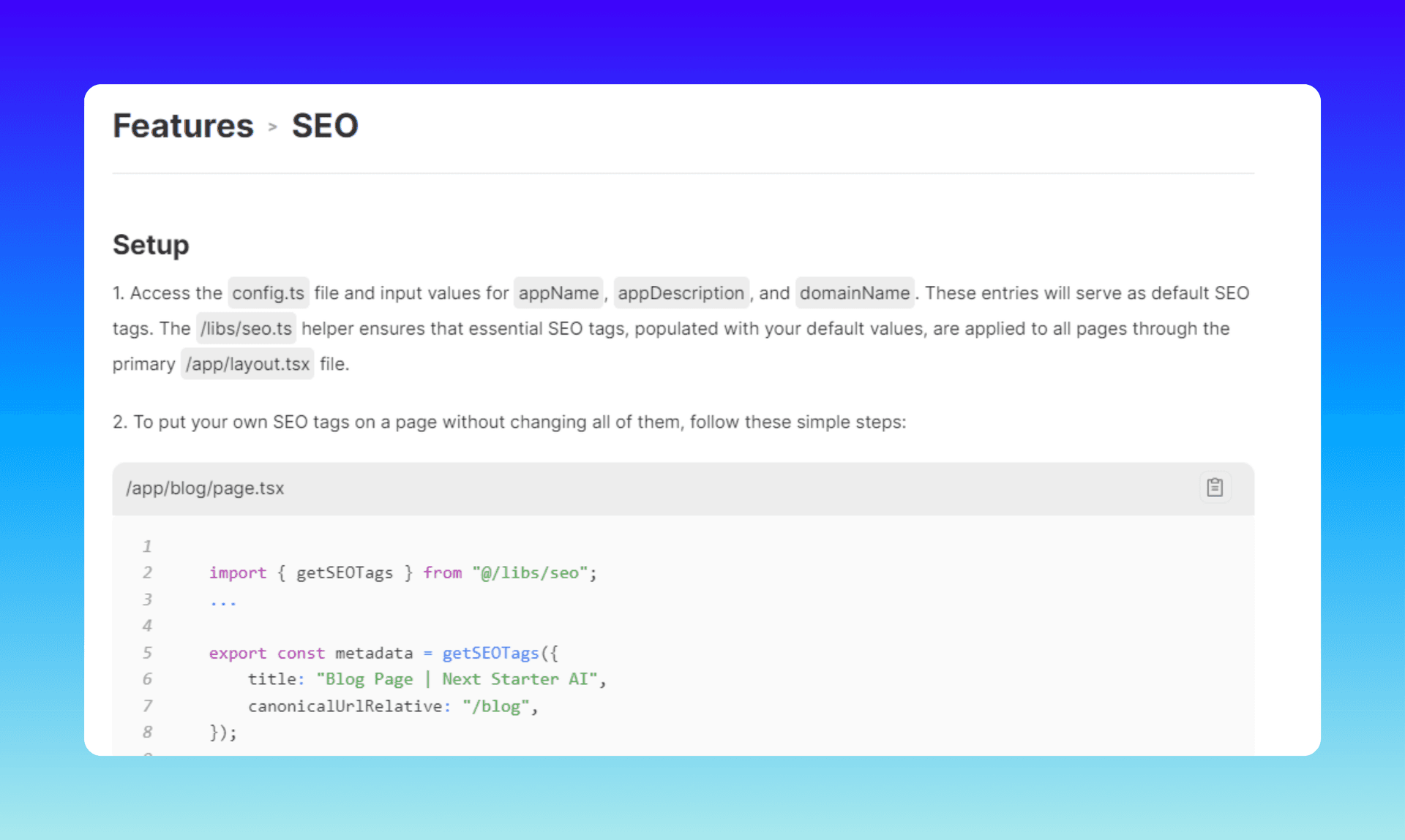 SEO Docs of Next Starter AI