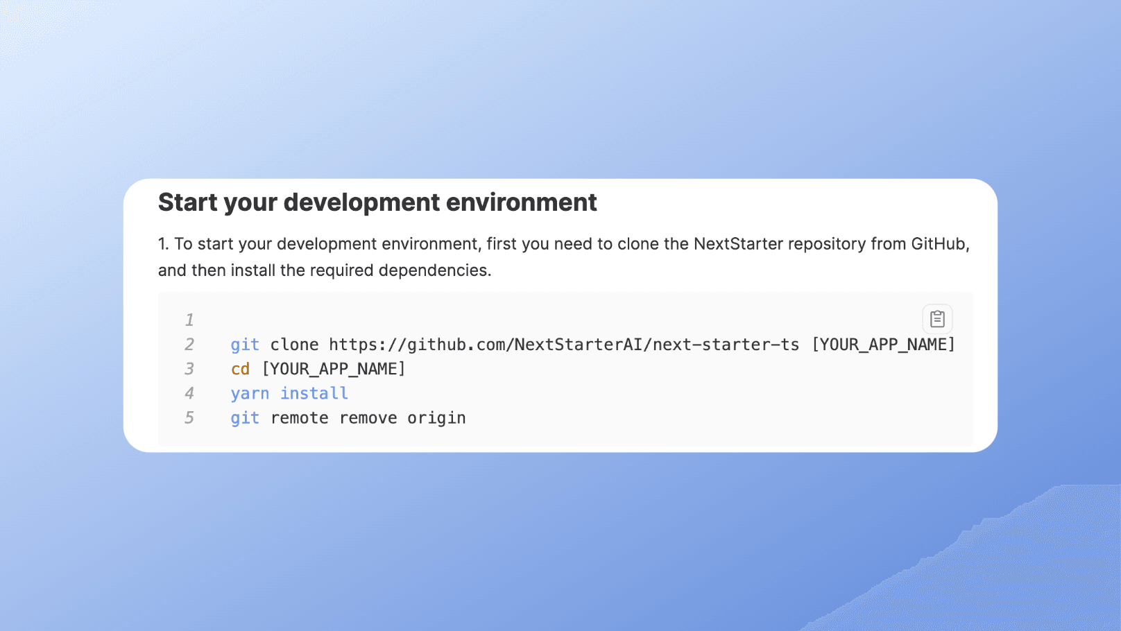 Next Starter AI's start NextJs project documentation introduction